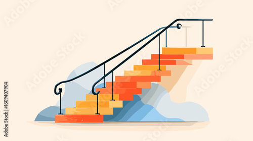 Colorful staircase with railing against a light background  