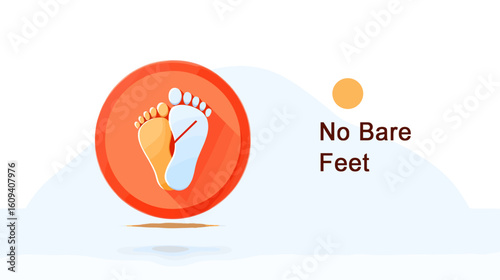 No bare feet sign with illustrated foot icon on colorful background  