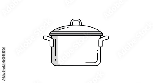 A simple illustration of a stock pot with two handles and a lid