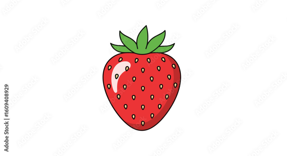 Fototapeta premium Fresh juicy red strawberry with green stem and leaves animated icon illustration