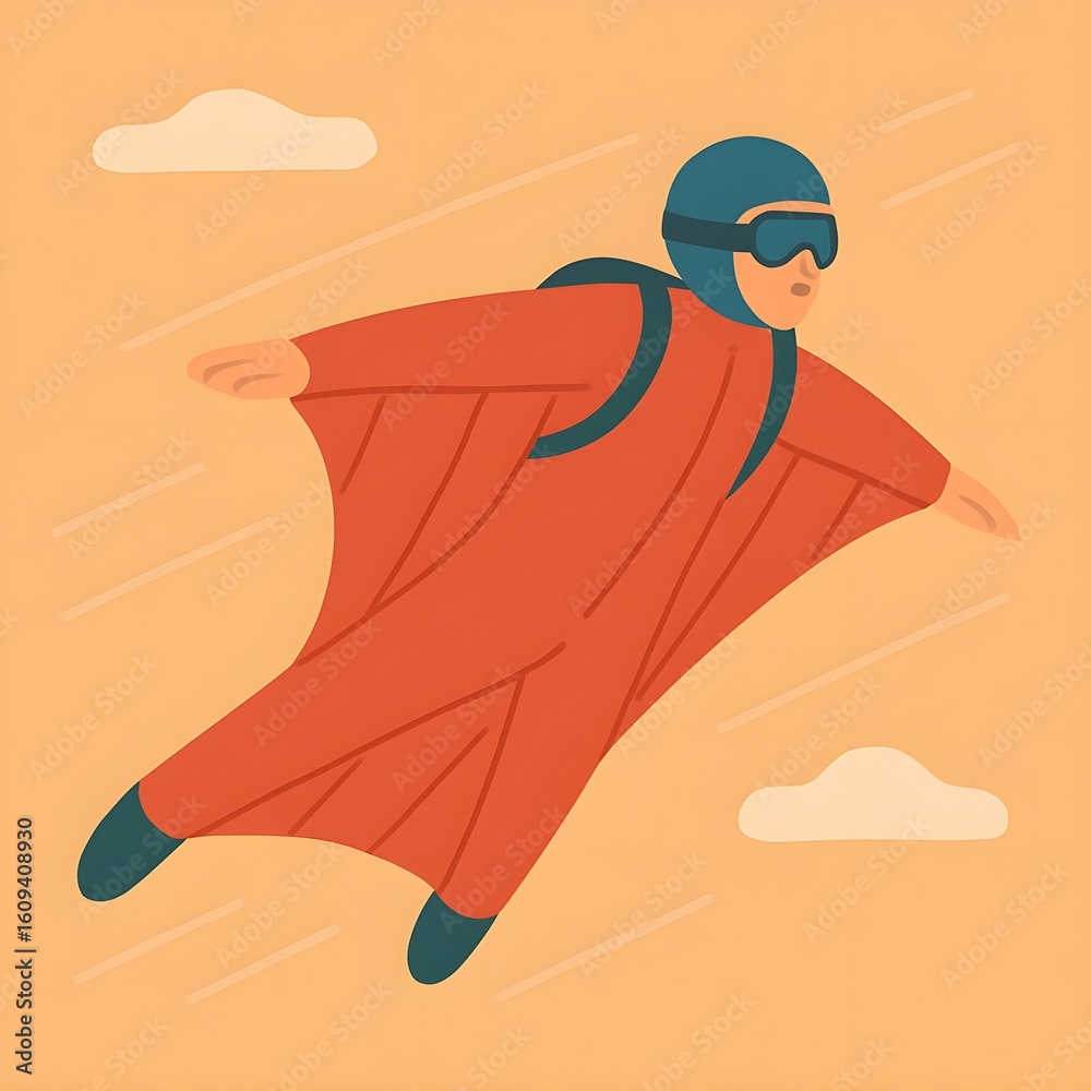 Obraz premium Wingsuit flying in flat vector illustration 