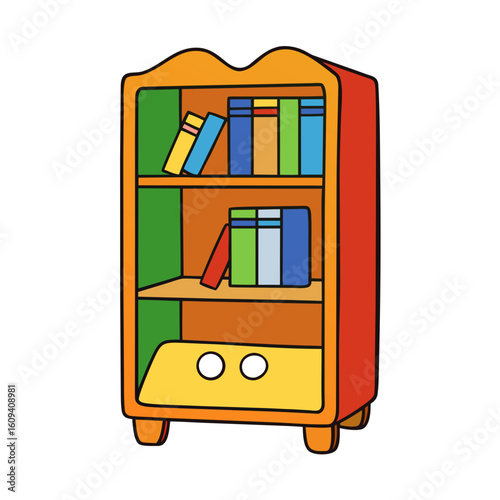 Creative Vector Style Kids Bookshelf on White Background