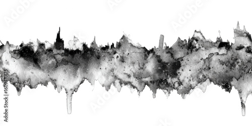 Abstract black watercolor skyline isolated on transparent background