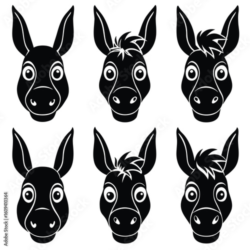 Donkey Faces & Head Silhouettes - Vector Set