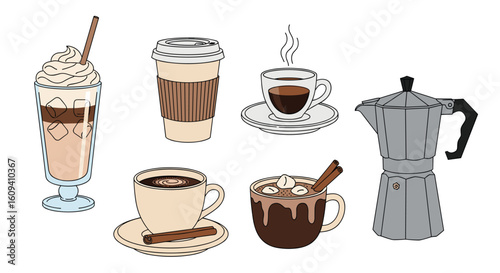 Diverse assortment of hot beverages and coffee drinks