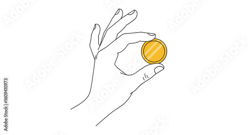 Illustrative representation of a hand holding a golden coin with dotted outline suggesting movement