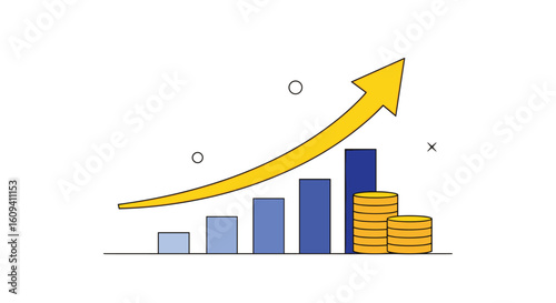 Visualizing financial growth and increased profitability through chart and coins