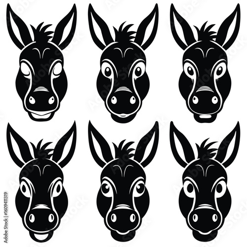 Donkey Faces & Head Silhouettes - Vector Set