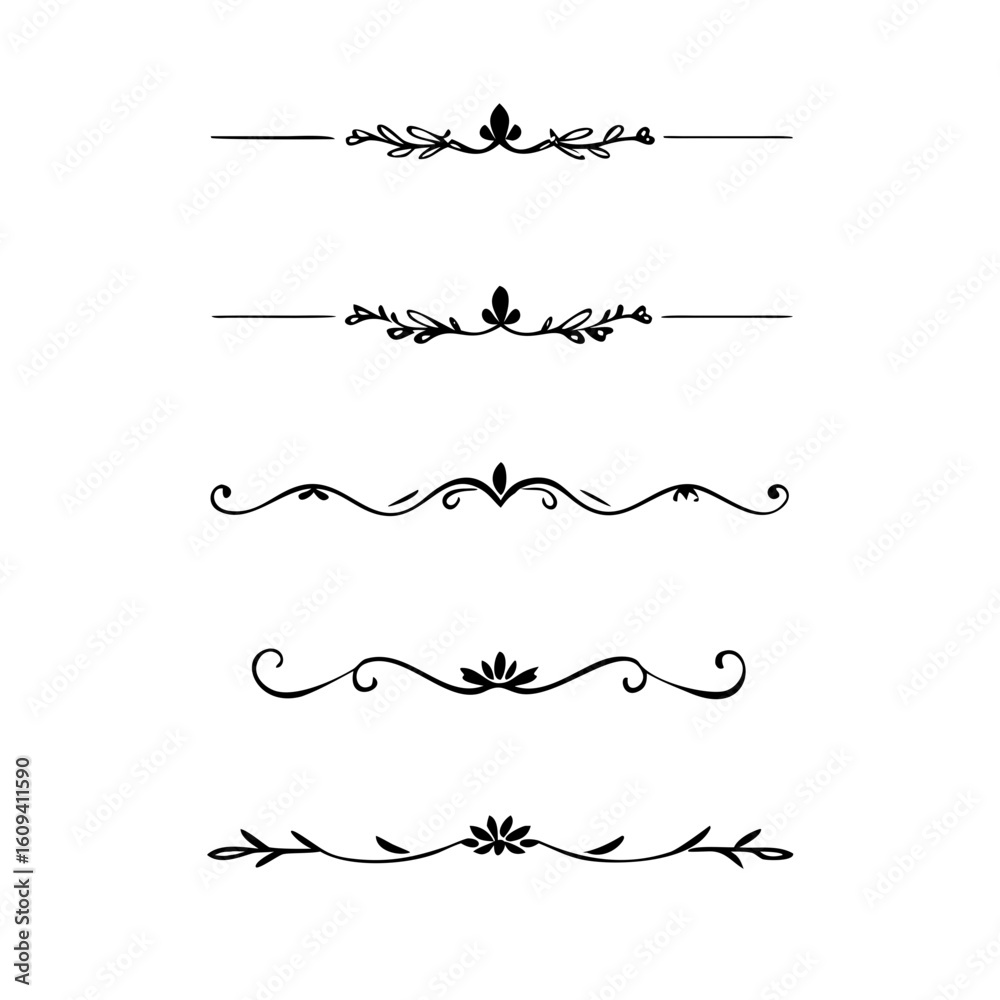 Obraz premium Decorative simple divider. Text dividers retro minimal line separators, Vector isolated geometric wedding card heart separator elements set. Text dividers. . Hand drawn vector illustration. 