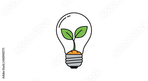 Green energy innovation idea symbolizing plant growth in clear light bulb