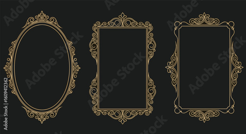 Ornate decorative golden vintage frames collection isolated on dark background antique elegant border designs
