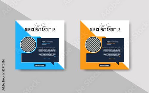 
Modern Clean Client Testimonial and Customer Feedback Vector Template – Editable Social Media Post and Web Banner Design with Photo Placeholders and Multi-Color Options