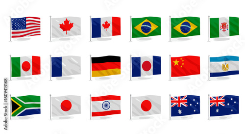 Free Download Assorted National Flags Waving on White Background, Illustrating Global Diversity and International Relations - GFXLoad