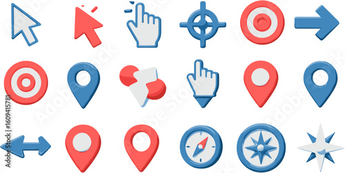 Diverse collection of digital icons, including pointers, navigation symbols, and target representations