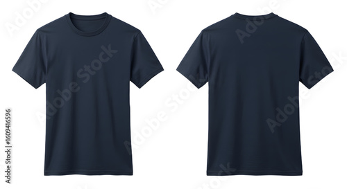 Plain navy blue t-shirt displayed from the front and back, perfect for casual wear or apparel design mockups