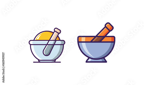 Two mortar and pestle icons representing preparation and grinding