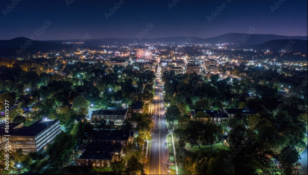 Obraz premium City lights at night, aerial view