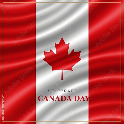 Stylized Canadian Flag Art with Maple Leaf and Celebrate Canada Day Text Design