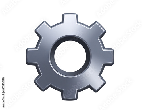 3D Metallic Settings Gear Icon with Shadows and Depth, Angled Perspective, Realistic Style,And transparent the background.