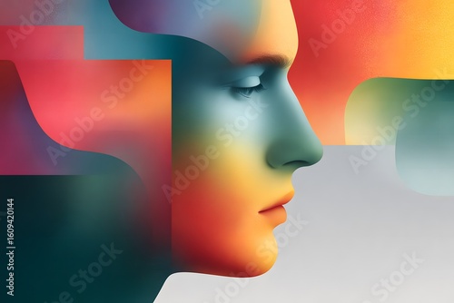 Abstract illustration of a human face in profile, featuring vibrant colors and smooth gradients, symbolizing creativity and emotional expression in a contemporary art style