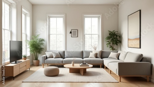 Light gray sectional sofa in a modern living room.