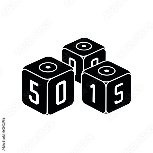 Three black dice with white numbers fifty zero and fifteen gambling game