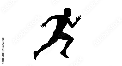 Runner Mid-Stride Silhouette – Dynamic Running Pose in Minimal Black and White Vector Style

