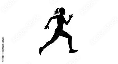 Runner Mid-Stride Silhouette – Dynamic Running Pose in Minimal Black and White Vector Style

