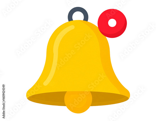  3D Bell Notification Icon with Soft Shadows and Glossy Finish, Slight Angle, Transparent PNG.And transparent the background.