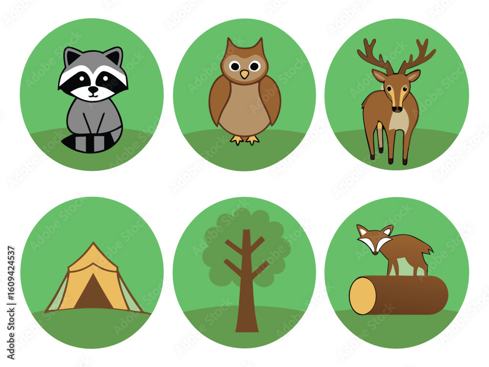 Obraz premium Cute Forest Animals and Camping Elements Illustration for Children's Designs