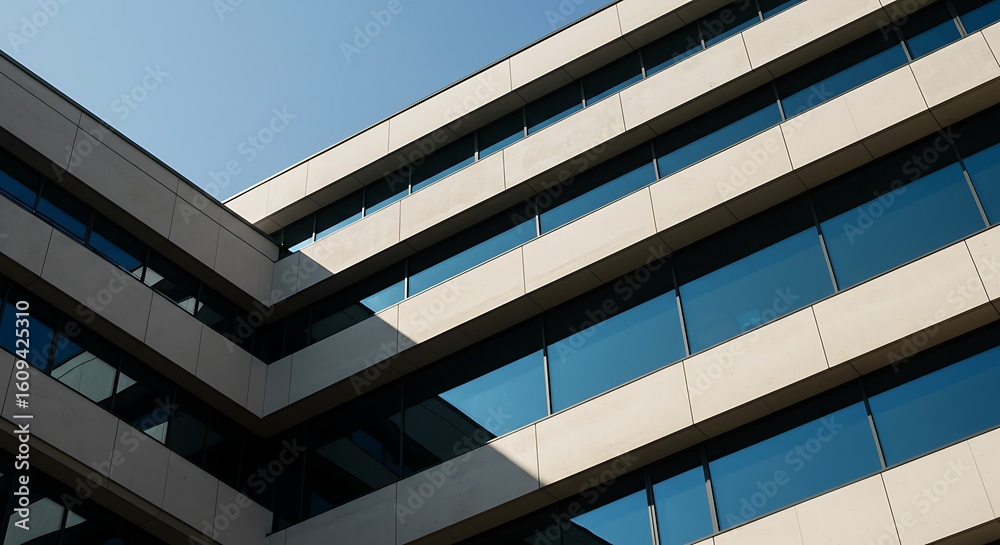 Architectural harmony: modern office building with clean lines and glass windows