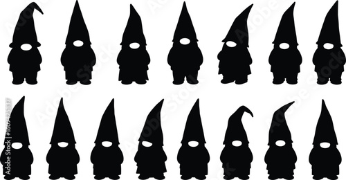 Gnome silhouette clipart, garden gnome vector icons, fairy tale gnome figure, magical dwarf illustration, fantasy character silhouette artGnome silhouette