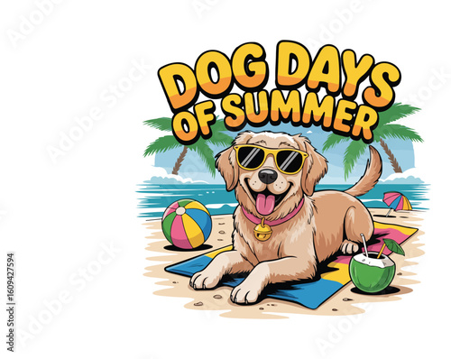 Dog Days of Summer T-Shirt Design – Cute Retro Vintage Dog Graphic, Summer Beach Vibes, Fun Pet Lover Apparel, Hot Weather Casual Tee Illustration