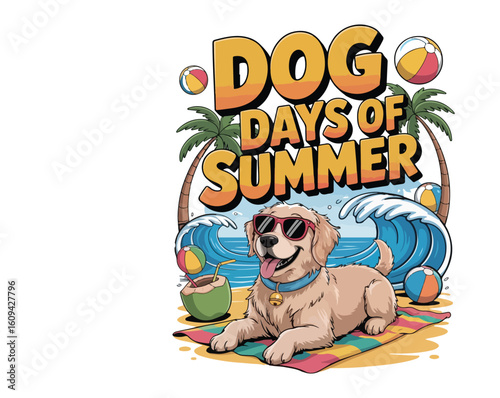 Dog Days of Summer T-Shirt Design – Cute Retro Vintage Dog Graphic, Summer Beach Vibes, Fun Pet Lover Apparel, Hot Weather Casual Tee Illustration