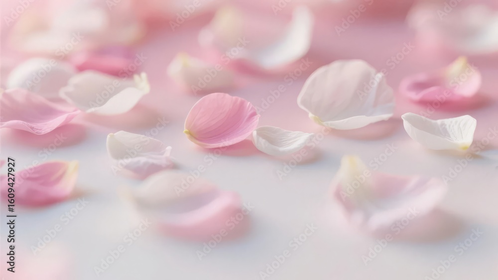 Fototapeta premium Softly Scattered Pink and White Rose Petals on a Light Background