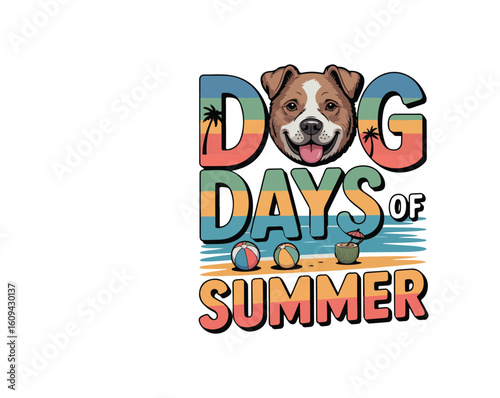Dog Days of Summer T-Shirt Design – Cute Retro Vintage Dog Graphic, Summer Beach Vibes, Fun Pet Lover Apparel, Hot Weather Casual Tee Illustration
