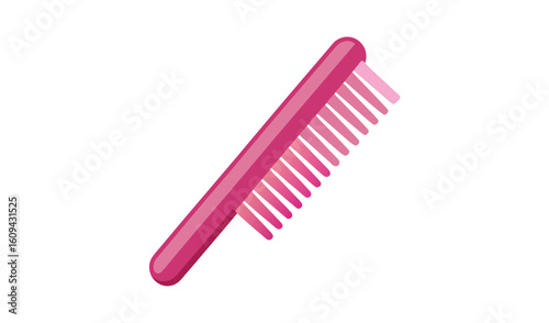 Bright pink plastic hair comb isolated on white background