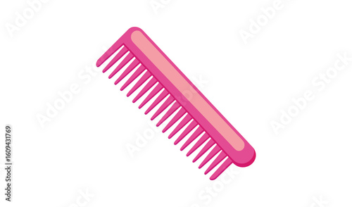 A bright pink plastic comb with fine teeth isolated on a white background
