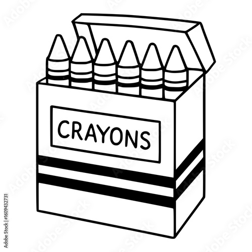 Line Art Illustration of Crayons in Box – Black and White School Supply