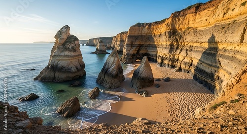Breathtaking view of Praia da Marinha beach with its stunning cliffs and rock formations along the