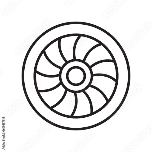 Outline icon of turbine rotor used in hydroelectric generators with editable stroke.