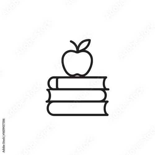 Simple line art icon of an apple on a stack of books
