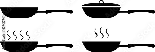 cooking pots icons set. symbolizing cooking and kitchen preparation tools. cooking and kitchen elements. preparing meals in the kitchen.
