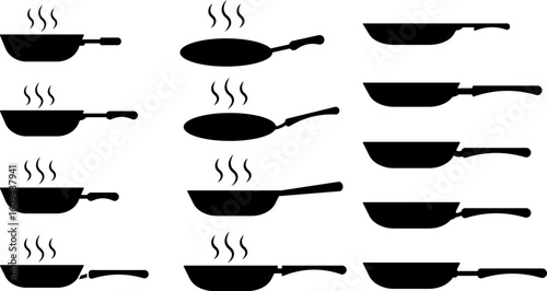 cooking pots icons set. symbolizing cooking and kitchen preparation tools. cooking and kitchen elements. preparing meals in the kitchen.

