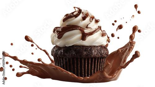 Mafine with chocolate and chocolate glaze. Served with coffee beans and thyme. On a black tile