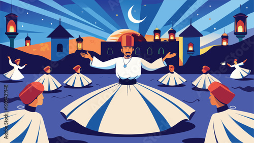 Dervishes twirl in a vibrant evening