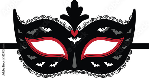 Elegant Masquerade Mask with Bats and Lace for Costume Ball and Halloween Party