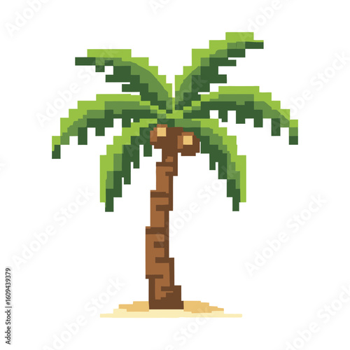 Pixelated Palm Tree on Sandy Ground Tropical Design.