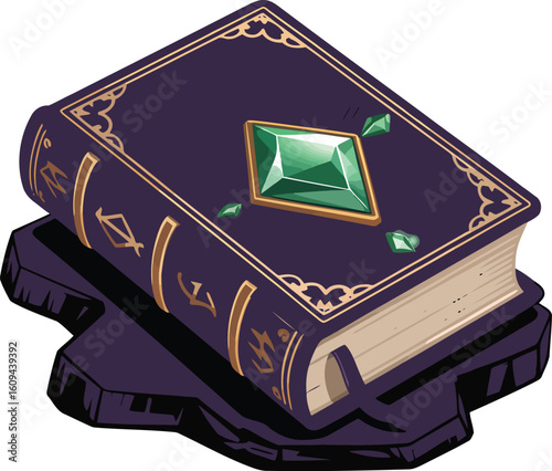 Enchanted Book Vector Illustration A Spellbook with Gemstones on a Transparent Backdrop