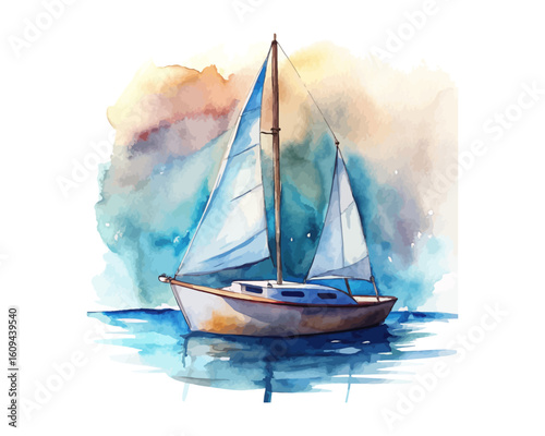 set of watercolor  Catamaran Sailboat vector illustration isolated on white background